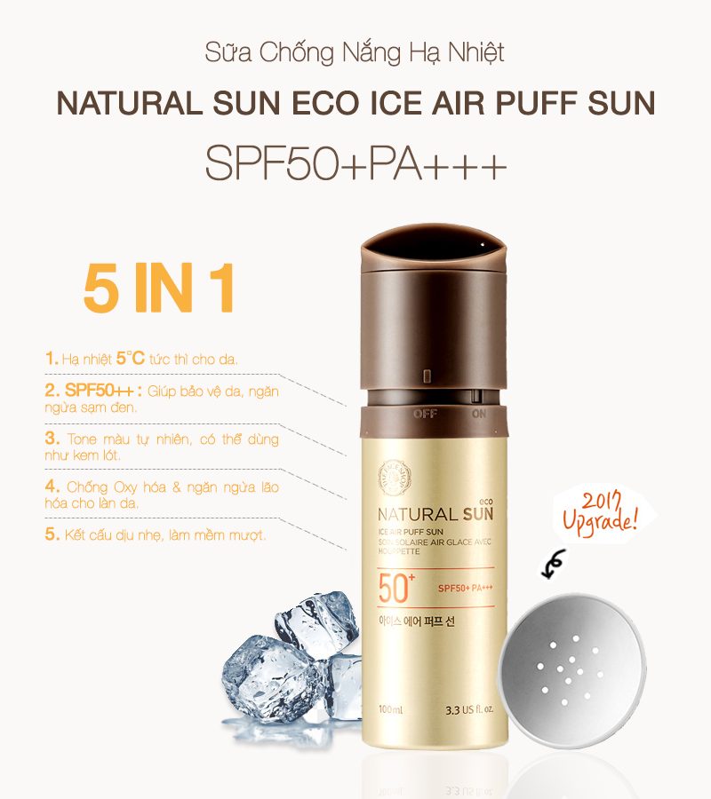 Kem Chống Nắng the face shop NATURAL SUN ECO ICE AIR PUFF SUN SPF50+PA+++